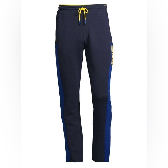 BOSS HUGO BOSS Side Striped Logo Pants Navy Blue/Yellow Size L NEW - Picture 5 of 5